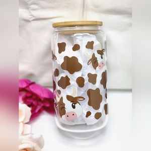 Brown spot cow glass tumbler
